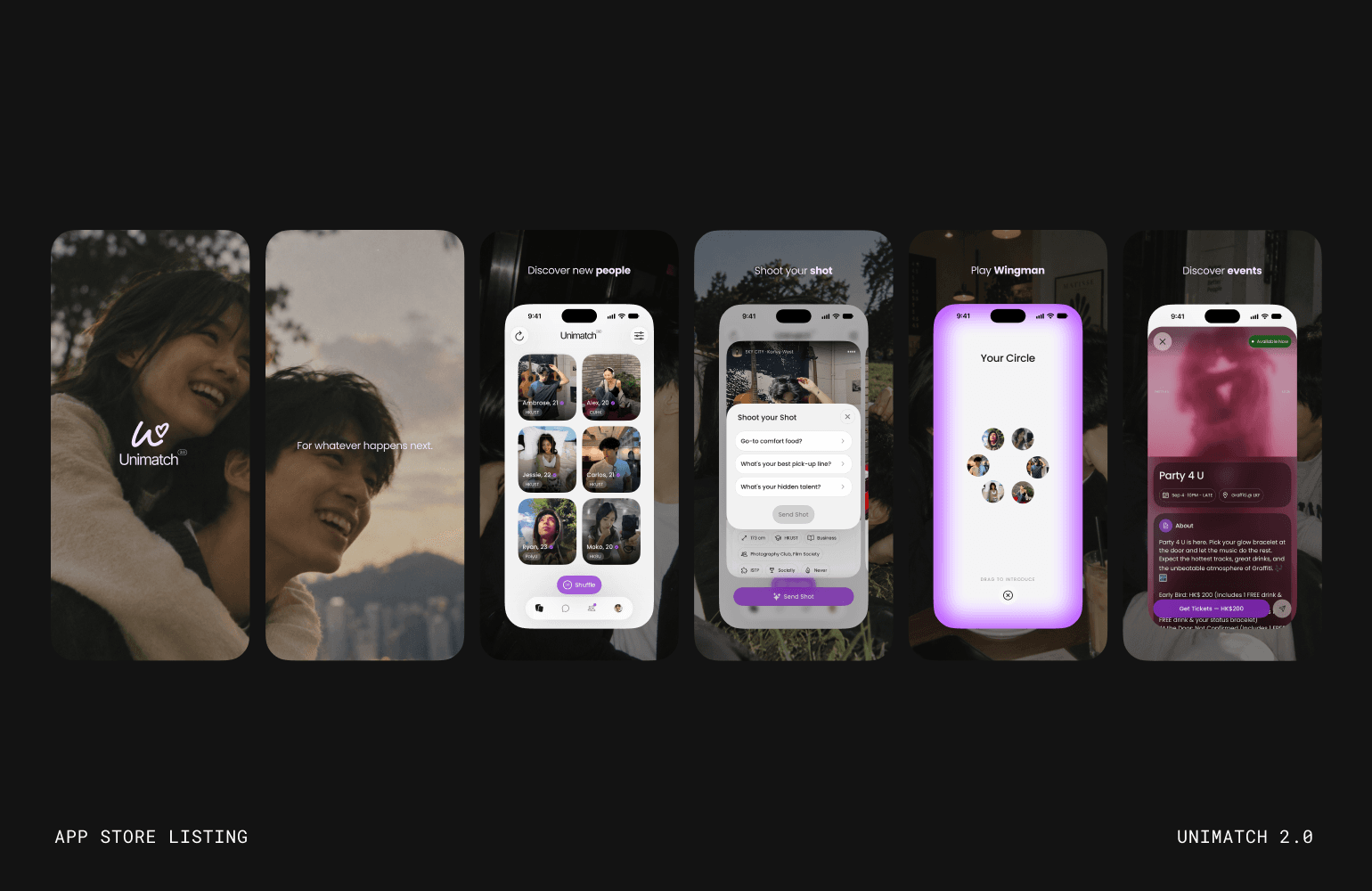 Unimatch app interface screens